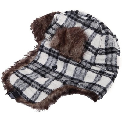 Bomber Hats Warm Winter Plaid Faux Fur Trapper Ski Snowboard Hunter Hat - Diff Colors - White/Grey - CH1273T7ZEB $10.46