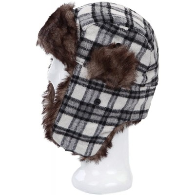 Bomber Hats Warm Winter Plaid Faux Fur Trapper Ski Snowboard Hunter Hat - Diff Colors - White/Grey - CH1273T7ZEB $10.46