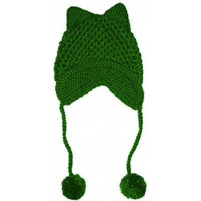 Skullies & Beanies Hot Pink Pussy Cat Beanie for Women's March Knitted Hat with Pom Pom Ear Cap - Green - CS1802K5TYM $10.59