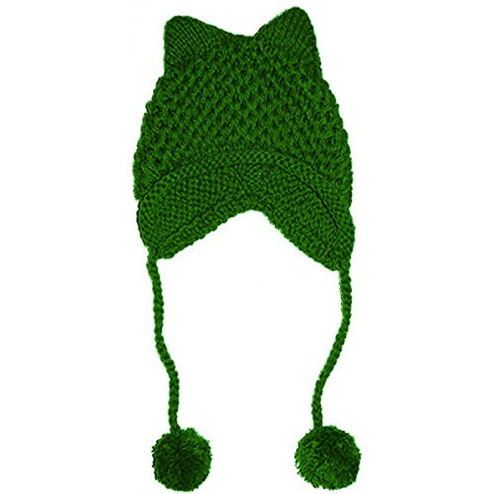 Skullies & Beanies Hot Pink Pussy Cat Beanie for Women's March Knitted Hat with Pom Pom Ear Cap - Green - CS1802K5TYM $10.59