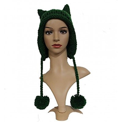 Skullies & Beanies Hot Pink Pussy Cat Beanie for Women's March Knitted Hat with Pom Pom Ear Cap - Green - CS1802K5TYM $10.59