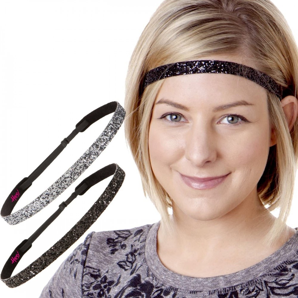 Headbands Women's Adjustable NO Slip Skinny Bling Glitter Headband - Gunmetal & Black - C611MNIWVAZ $14.64