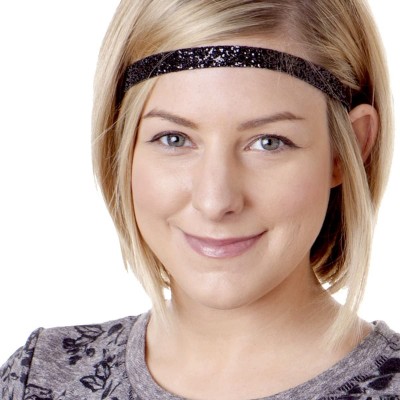Headbands Women's Adjustable NO Slip Skinny Bling Glitter Headband - Gunmetal & Black - C611MNIWVAZ $14.64