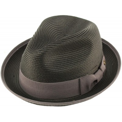 Fedoras Men's Classy Travel Crushable 2tone Derby Fedora Upturn Curl Brim Hat - Black - C918CH0GGDI $23.36