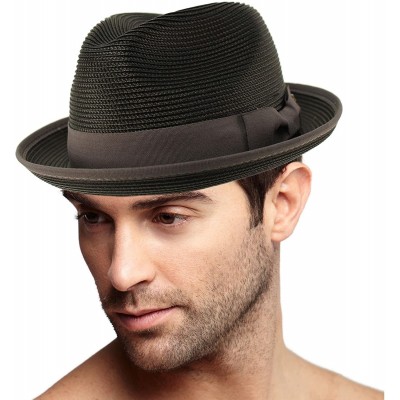 Fedoras Men's Classy Travel Crushable 2tone Derby Fedora Upturn Curl Brim Hat - Black - C918CH0GGDI $23.36