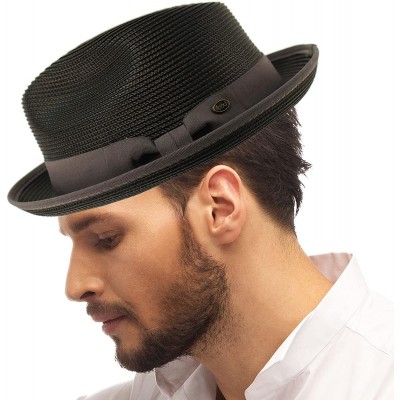 Fedoras Men's Classy Travel Crushable 2tone Derby Fedora Upturn Curl Brim Hat - Black - C918CH0GGDI $23.36