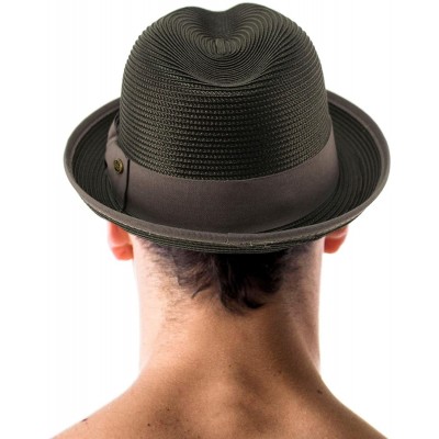 Fedoras Men's Classy Travel Crushable 2tone Derby Fedora Upturn Curl Brim Hat - Black - C918CH0GGDI $23.36