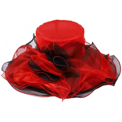 Sun Hats Womens Kentucky Derby Church Dress Fascinator Tea Party Wedding Hats S056 - Red Flower - CJ18C7827G3 $20.21