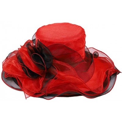 Sun Hats Womens Kentucky Derby Church Dress Fascinator Tea Party Wedding Hats S056 - Red Flower - CJ18C7827G3 $20.21