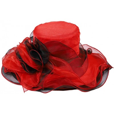 Sun Hats Womens Kentucky Derby Church Dress Fascinator Tea Party Wedding Hats S056 - Red Flower - CJ18C7827G3 $20.21