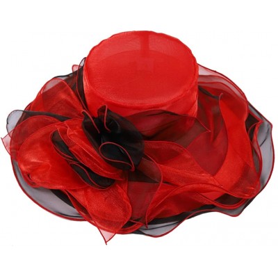 Sun Hats Womens Kentucky Derby Church Dress Fascinator Tea Party Wedding Hats S056 - Red Flower - CJ18C7827G3 $20.21