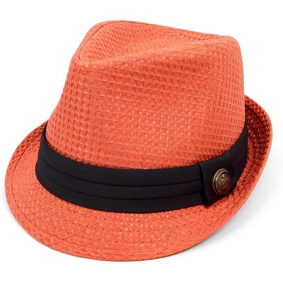 Fedoras Textured Pattern Fashion Fedora with Black Band & Button - Orange - CD17YHMNYL9 $9.15