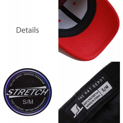 Baseball Caps Men's Curved Brim Stretch Fit Mesh 6 Panel Fitted Baseball Cap - Red - CU18I8U04O3 $12.06