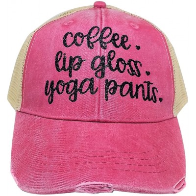 Baseball Caps Women's Coffee Lip Gloss Yoga Pants Trucker Style Bling Baseball Cap - Softred/Black - CU187LYI52T $23.85