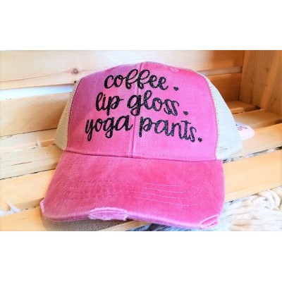 Baseball Caps Women's Coffee Lip Gloss Yoga Pants Trucker Style Bling Baseball Cap - Softred/Black - CU187LYI52T $23.85