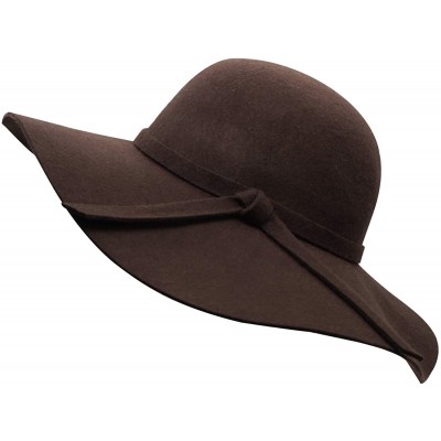 Sun Hats Women's Wide Brim Wool Ribbon Band Floppy Hat - Coffee - CJ11N7Q060P $23.05