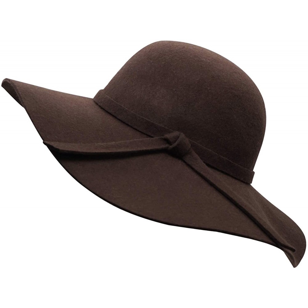 Sun Hats Women's Wide Brim Wool Ribbon Band Floppy Hat - Coffee - CJ11N7Q060P $23.05