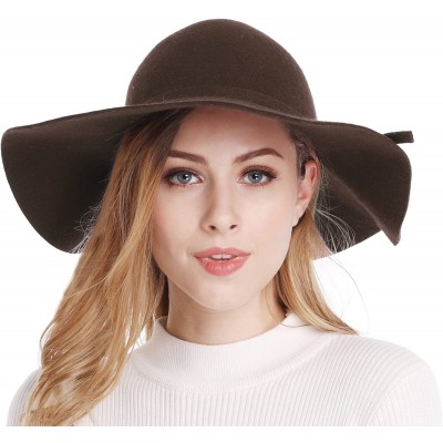 Sun Hats Women's Wide Brim Wool Ribbon Band Floppy Hat - Coffee - CJ11N7Q060P $23.05