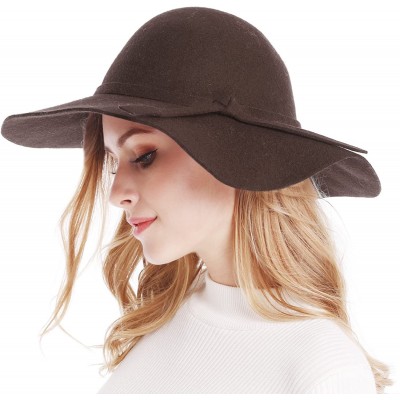 Sun Hats Women's Wide Brim Wool Ribbon Band Floppy Hat - Coffee - CJ11N7Q060P $23.05