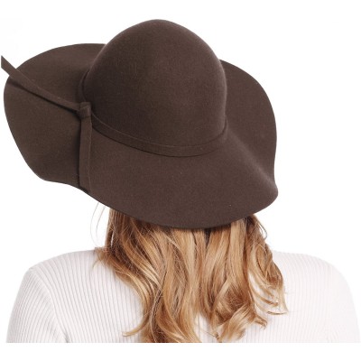 Sun Hats Women's Wide Brim Wool Ribbon Band Floppy Hat - Coffee - CJ11N7Q060P $23.05