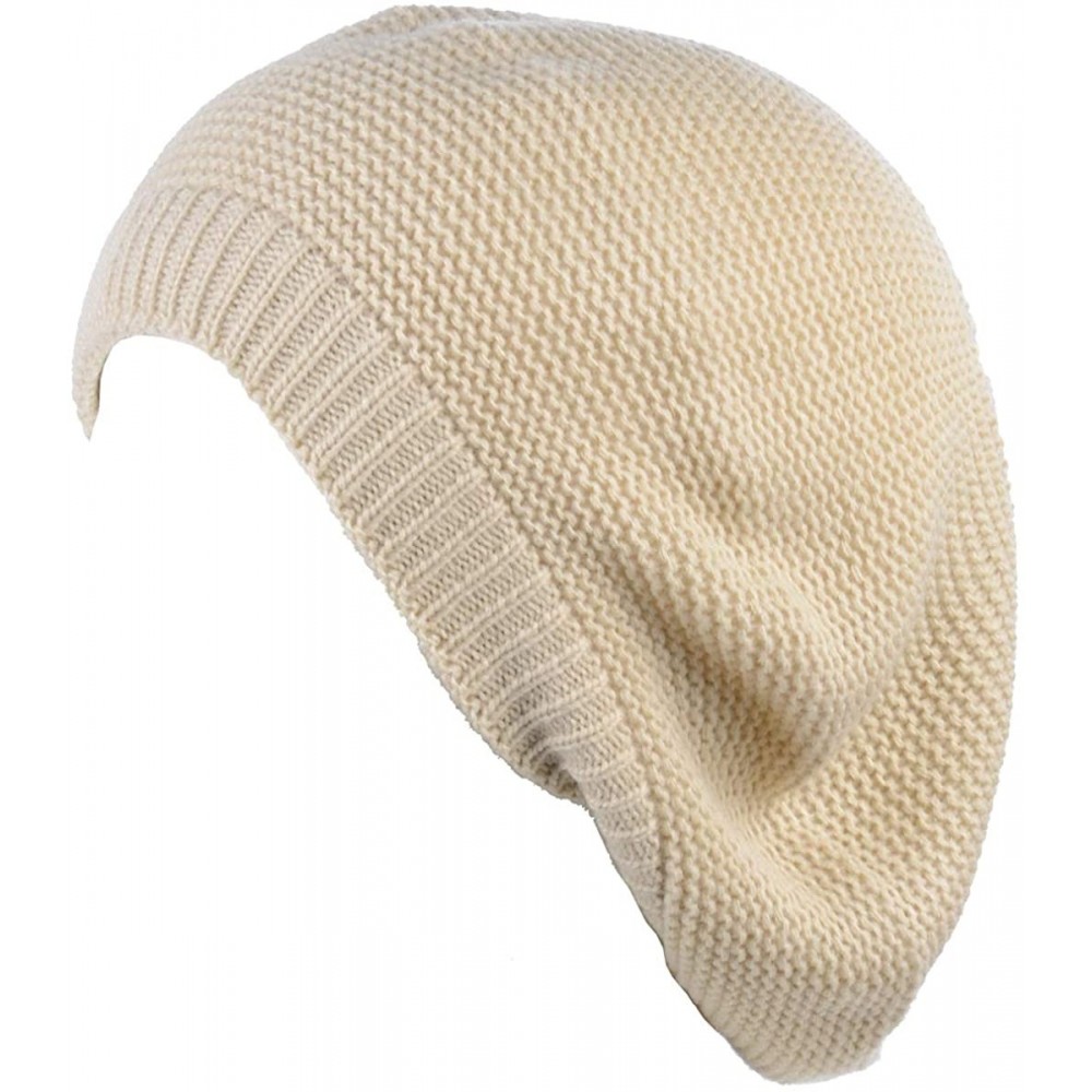 Berets Chic French Style Lightweight Soft Slouchy Knit Beret Beanie Hat in Solid - Cream - C918LCETME6 $9.73