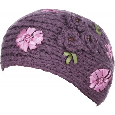 Headbands Women's Crochet Knitted Winter Headband with 3D Faux Pearl Flowers 2 - Lightpurple - CZ1870L4YCS $8.00