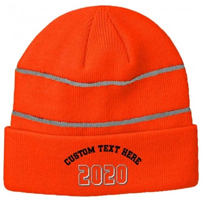 Skullies & Beanies Custom Reflective Beanie 2020 Happy New Year Embroidery Acrylic - Neon Orange - C118ZTSTWIO $19.86