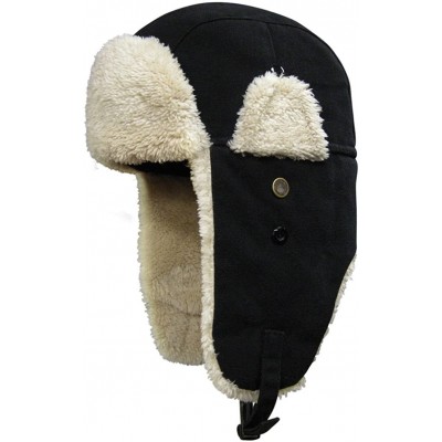 Skullies & Beanies Trooper Ear Flap Cap w/Faux Fur Lining Hat - Canvas Black - CP11PSYLA9J $22.67