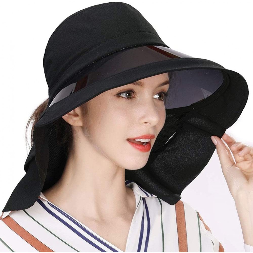 Sun Hats Womens Packable Ponytail Gardening Summer Sun Hat with Neck Flap Chin Strap - 00018black - CT18W4DNO4S $18.52