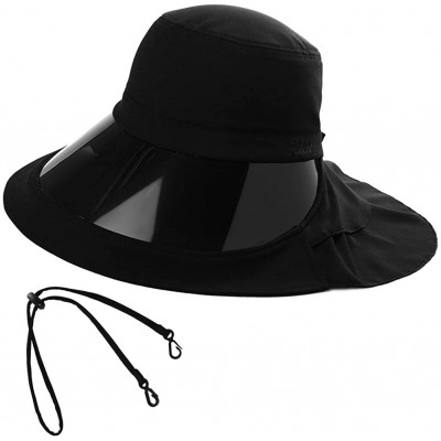 Sun Hats Womens Packable Ponytail Gardening Summer Sun Hat with Neck Flap Chin Strap - 00018black - CT18W4DNO4S $18.52