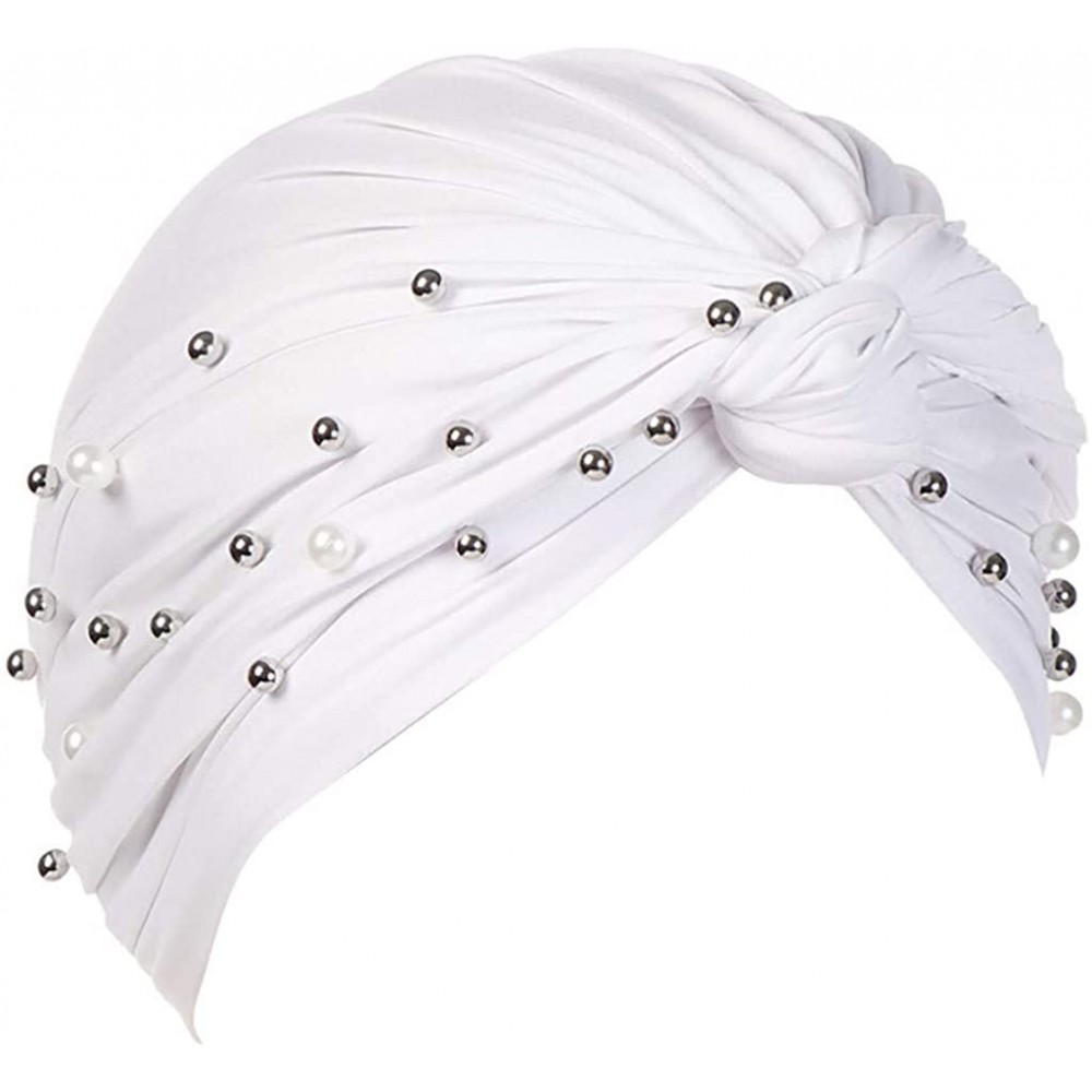 Balaclavas Women Muslim Turban Pearl Hat Bonnet Hijab Headscarf Islamic Chemo Cap - White - CC18RYTZXHT $10.70