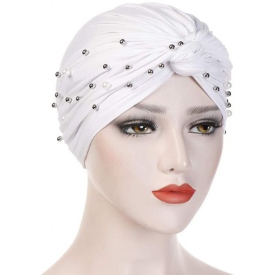 Balaclavas Women Muslim Turban Pearl Hat Bonnet Hijab Headscarf Islamic Chemo Cap - White - CC18RYTZXHT $10.70