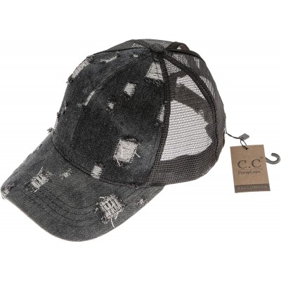 Baseball Caps Hatsandscarf Exclusives Messy Buns Damaged Denim Fabric Trucker Hat with Ponytail Baseball Cap (BT-8) - C218Q37...