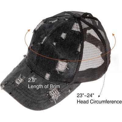 Baseball Caps Hatsandscarf Exclusives Messy Buns Damaged Denim Fabric Trucker Hat with Ponytail Baseball Cap (BT-8) - C218Q37...
