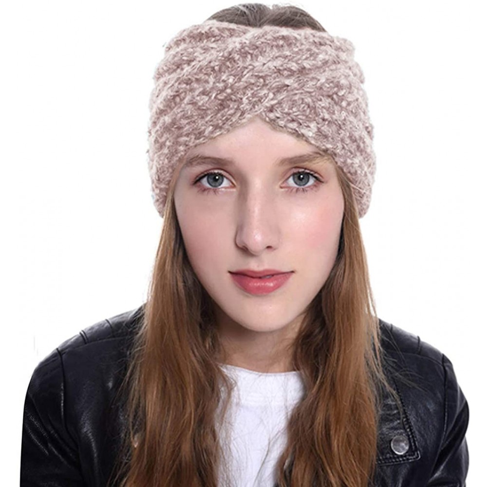 Cold Weather Headbands Women Cold Weather Headbands Knit Cross Hairband Winter Ear Warmer Hair Wraps - Pink - CW18YOTLRH8 $8.95