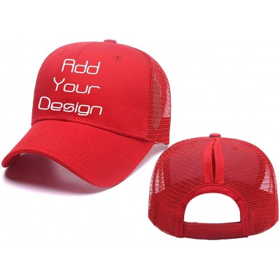 Baseball Caps Custom Ponytail Baseball Cap Personalized Messy Bun Hat Mesh Visor Trucker Hat - Red - CL18GZDTSAW $17.59