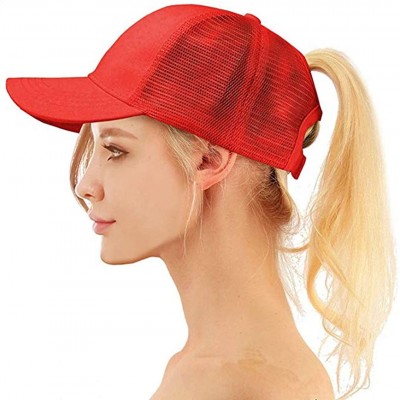 Baseball Caps Custom Ponytail Baseball Cap Personalized Messy Bun Hat Mesh Visor Trucker Hat - Red - CL18GZDTSAW $17.59