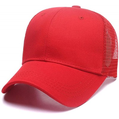 Baseball Caps Custom Ponytail Baseball Cap Personalized Messy Bun Hat Mesh Visor Trucker Hat - Red - CL18GZDTSAW $17.59