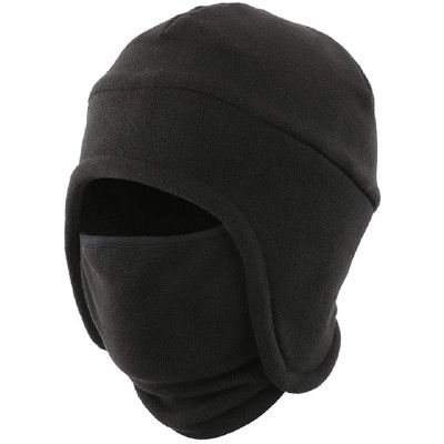 Balaclavas Men's Warm 2 in 1 Hat Winter Fleece Earflap Skull Sports Beanie Ski Mask - Black - C418IRHT630 $25.41