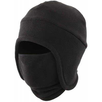 Balaclavas Men's Warm 2 in 1 Hat Winter Fleece Earflap Skull Sports Beanie Ski Mask - Black - C418IRHT630 $16.17