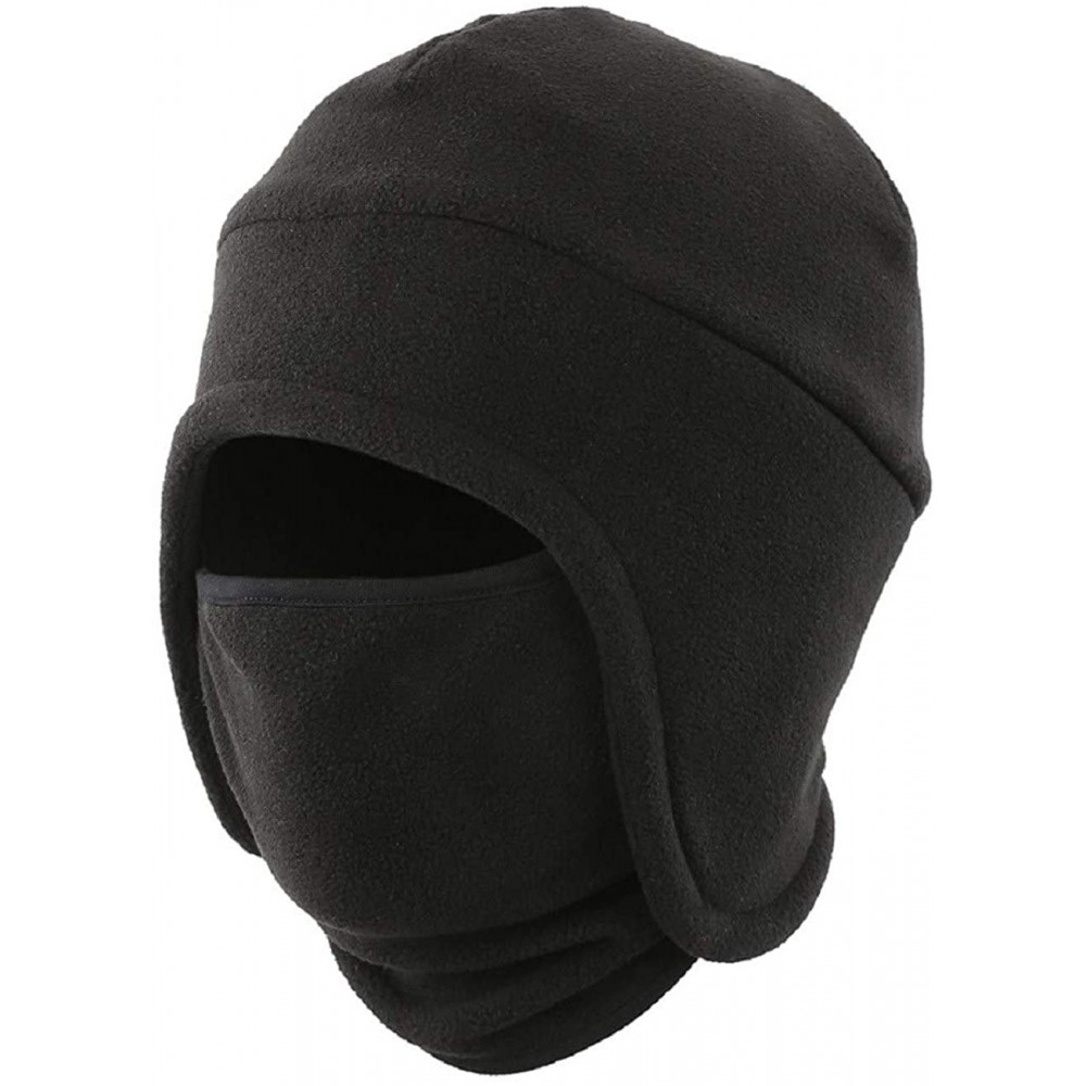 Balaclavas Men's Warm 2 in 1 Hat Winter Fleece Earflap Skull Sports Beanie Ski Mask - Black - C418IRHT630 $16.17
