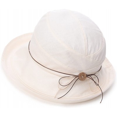 Bucket Hats Womens UPF50 Cotton Packable Sun Hats w/Chin Cord Wide Brim Stylish 54-60CM - 89051_beige - C418E3ETCY2 $27.01
