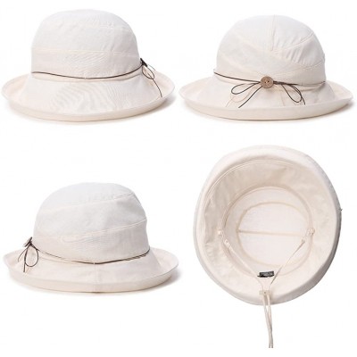 Bucket Hats Womens UPF50 Cotton Packable Sun Hats w/Chin Cord Wide Brim Stylish 54-60CM - 89051_beige - C418E3ETCY2 $27.01