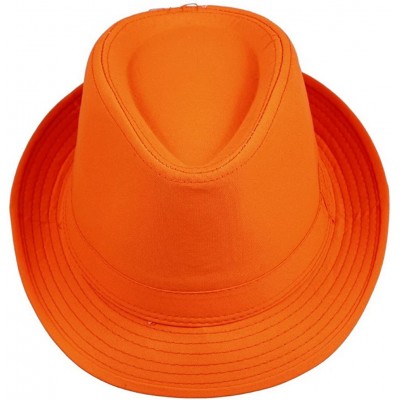 Fedoras Unisex Men Women Fedora Trilby Hat Solid Color Sun Jazz Cap - Orange - CT11LECBT9L $11.95