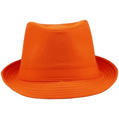 Fedoras Unisex Men Women Fedora Trilby Hat Solid Color Sun Jazz Cap - Orange - CT11LECBT9L $11.95