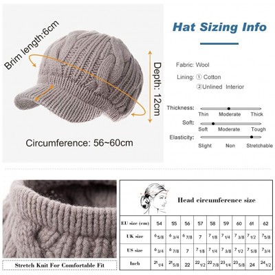 Skullies & Beanies Womens Knit Visor Beanie Newsboy Cap Winter Warm Hat Cold Snow Weather Girl 55-60cm - 10120-brownlining - ...