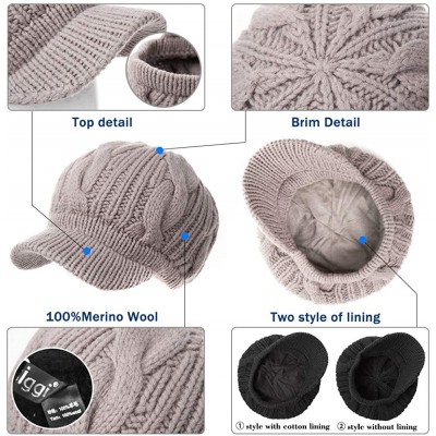 Skullies & Beanies Womens Knit Visor Beanie Newsboy Cap Winter Warm Hat Cold Snow Weather Girl 55-60cm - 10120-brownlining - ...