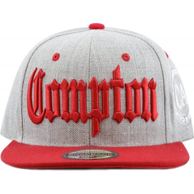 Baseball Caps Compton 3D Embroidered Heather Grey Snap Back Baseball Hat - Red - CH12E09C0O7 $18.95