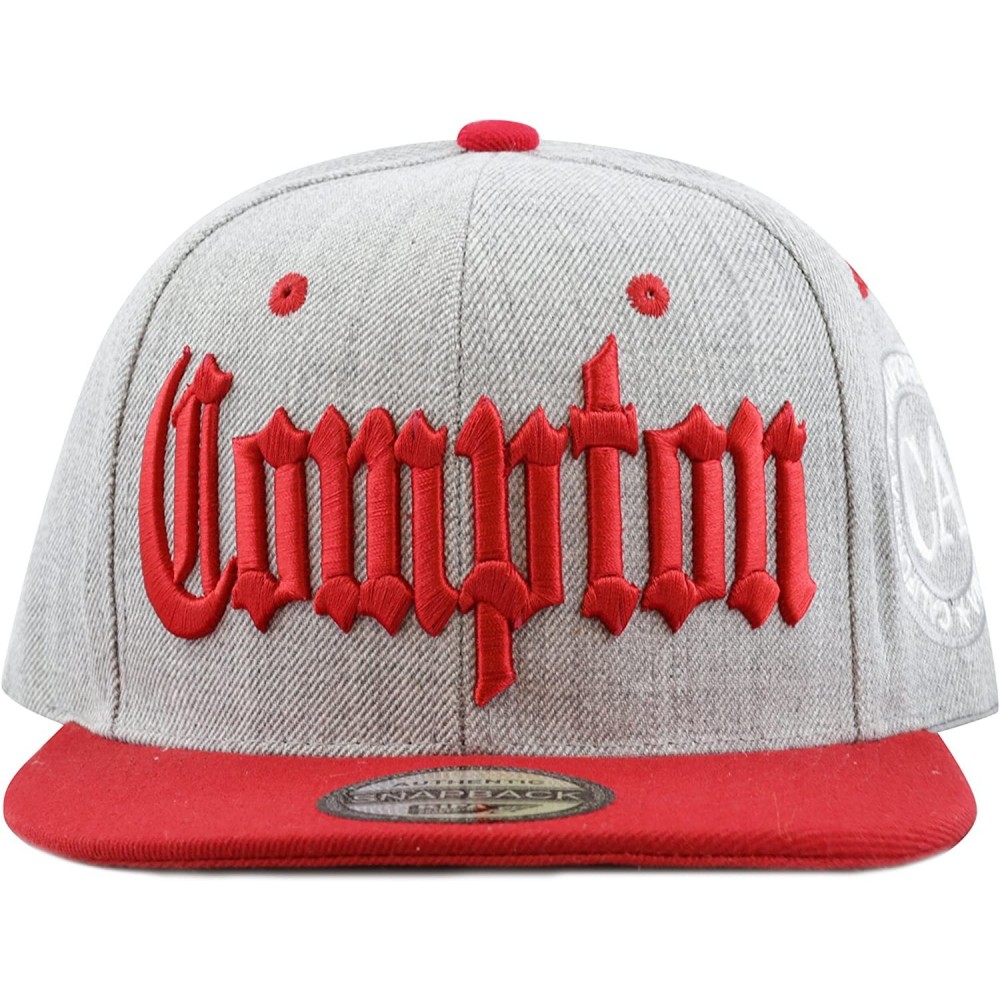 Baseball Caps Compton 3D Embroidered Heather Grey Snap Back Baseball Hat - Red - CH12E09C0O7 $8.57