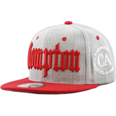 Baseball Caps Compton 3D Embroidered Heather Grey Snap Back Baseball Hat - Red - CH12E09C0O7 $8.57